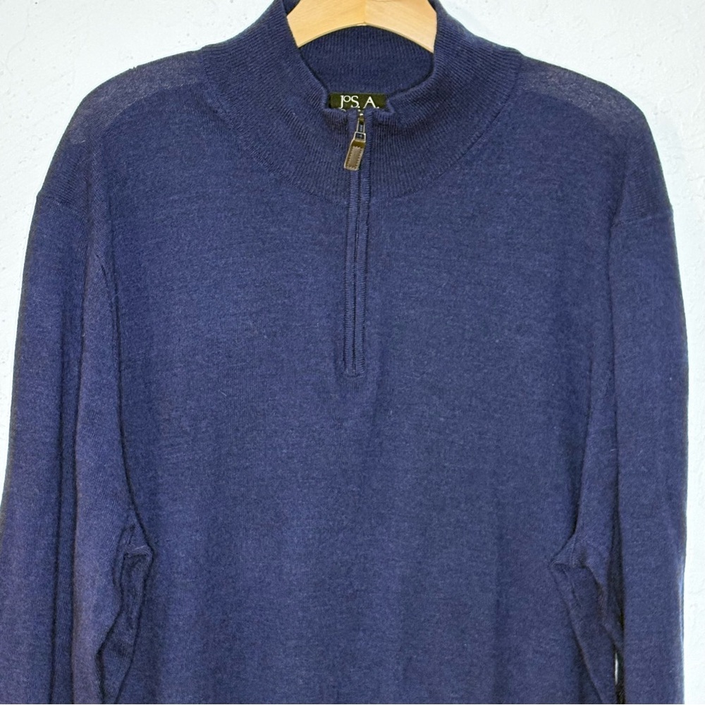 Jos A Bank Sweater XXL Blue Merino Wool Traveler 1/4 Zip Business Casual Classic
